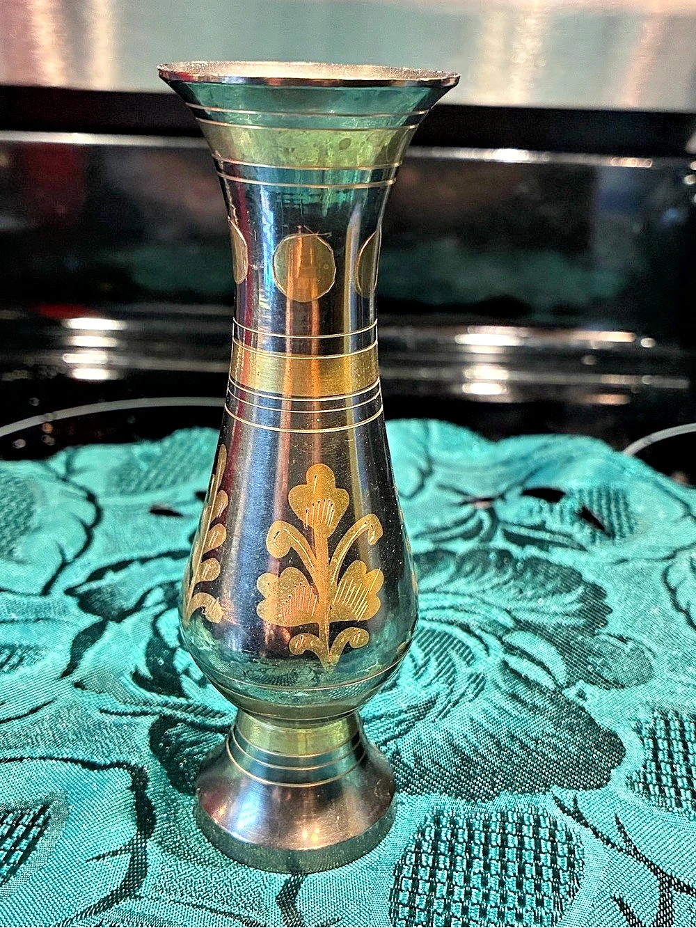 Vintage Etched Indian Brass Bud Vase